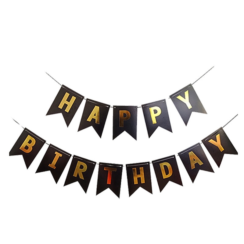 Birthday Party Set Black Gold Fishtail Flag Paper