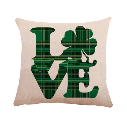 St. Patrick's Day Clover Linen Throw Pillowcase