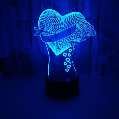 Loving Heart with Rose 3D Effect Optical Illusion LED Lamp