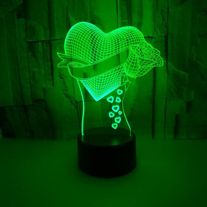 Loving Heart with Rose 3D Effect Optical Illusion LED Lamp