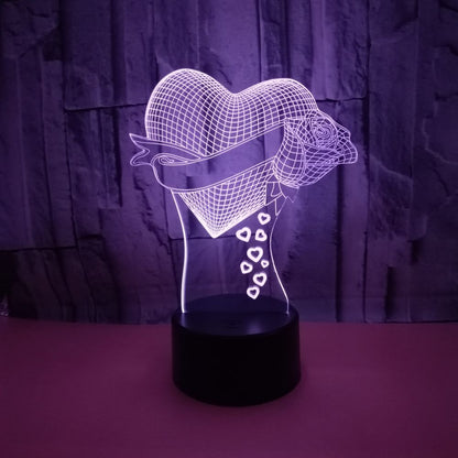 Loving Heart with Rose 3D Effect Optical Illusion LED Lamp