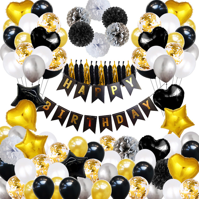 Birthday Party Set Black Gold Fishtail Flag Paper