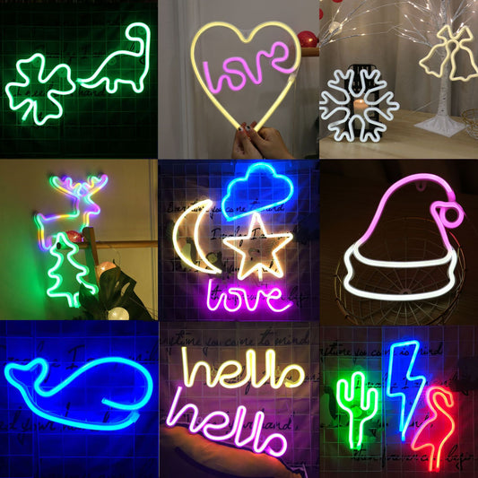 Decorative neon lights at night