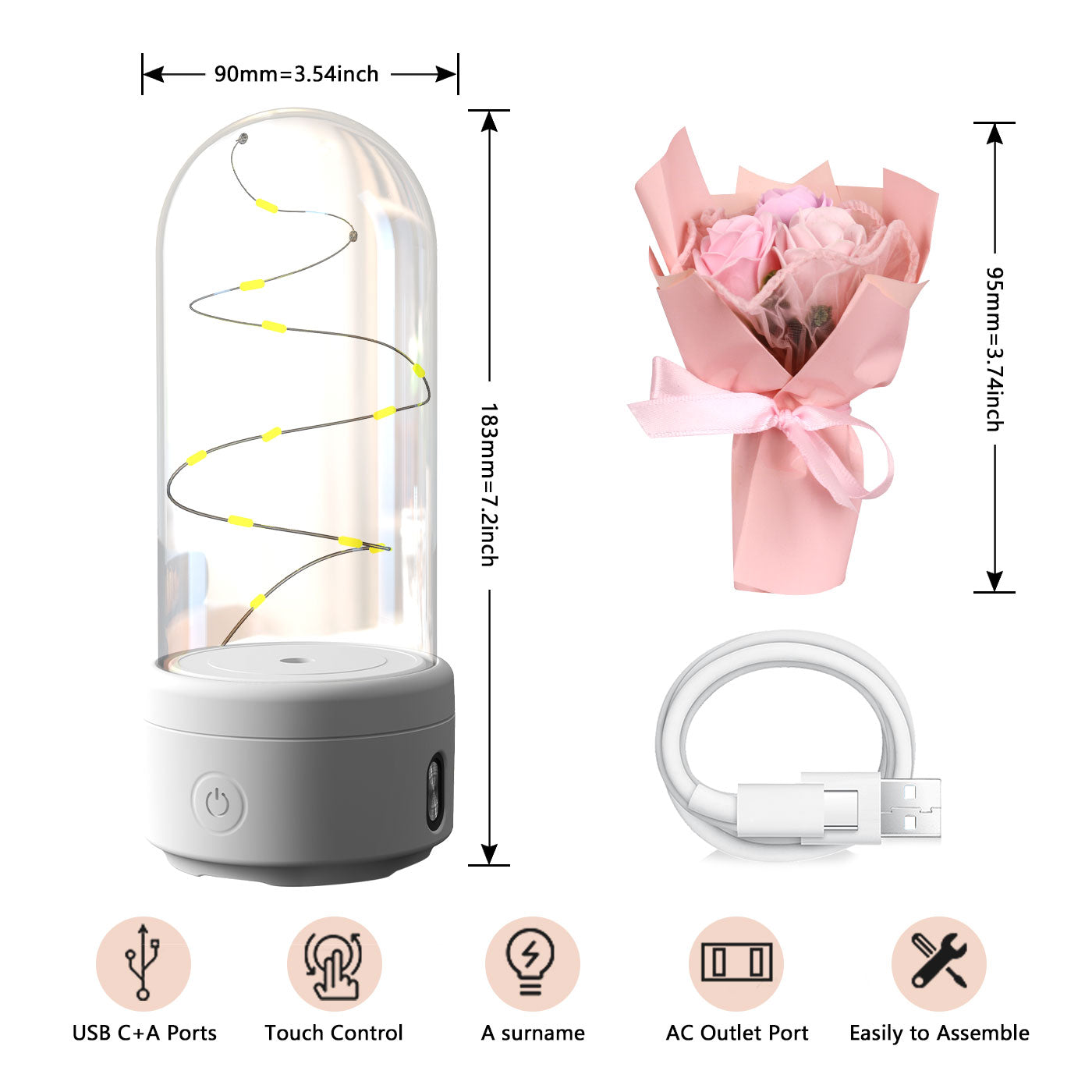 Creative 2 In 1 Bouquet LED Light Bluetooth Speaker Mother's Day Gift Rose Luminous Glass Cover