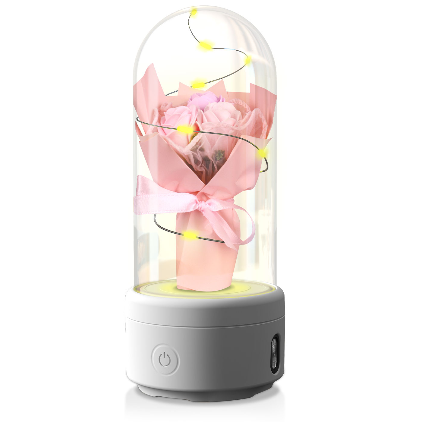 Creative 2 In 1 Bouquet LED Light Bluetooth Speaker Mother's Day Gift Rose Luminous Glass Cover