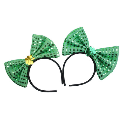 Irish Set Shamrock Sequined Big Bow Headband Three Tier Gauze Skirt