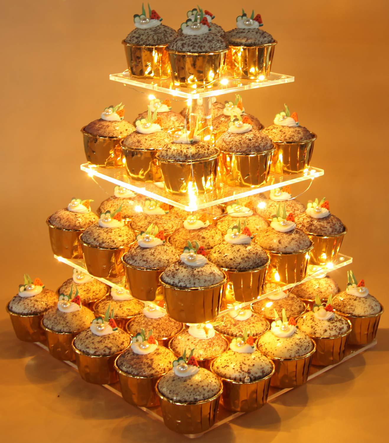 4-layer Thick Square Acrylic Luminous Cake Stand Led Lights Wedding Display