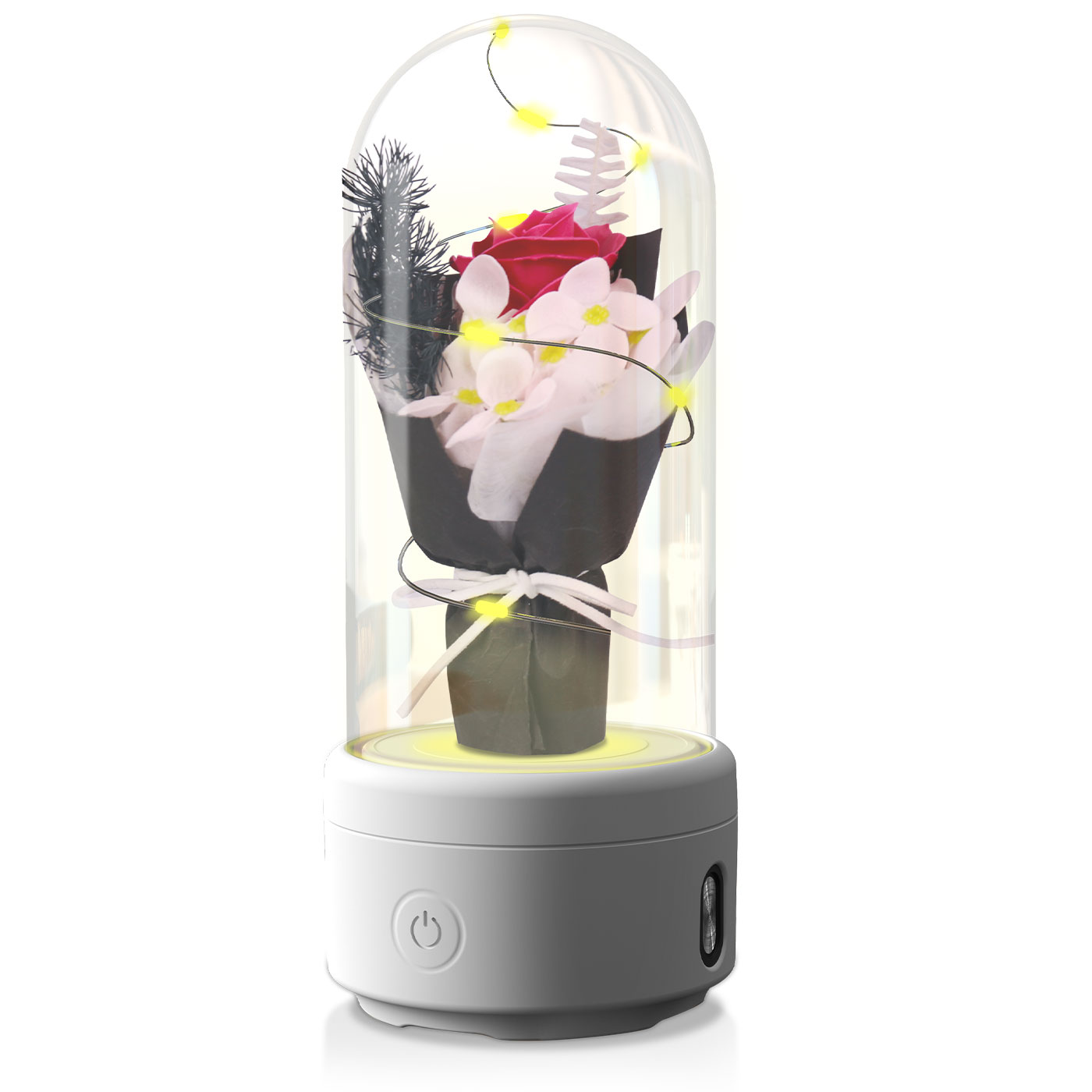 Creative 2 In 1 Bouquet LED Light Bluetooth Speaker Mother's Day Gift Rose Luminous Glass Cover