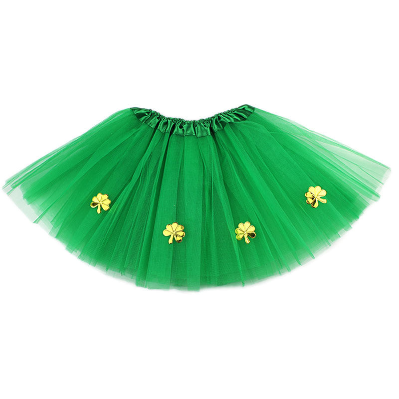 Irish Set Shamrock Sequined Big Bow Headband Three Tier Gauze Skirt