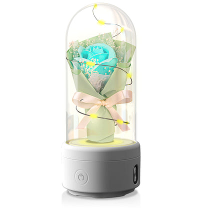 Creative 2 In 1 Bouquet LED Light Bluetooth Speaker Mother's Day Gift Rose Luminous Glass Cover