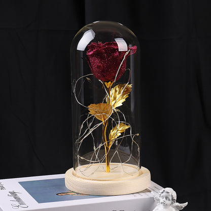 Galaxy Rose Flowers LED Light In Glass Cover Gift Decor