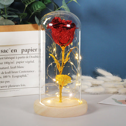 Galaxy Rose Flowers LED Light In Glass Cover Gift Decor