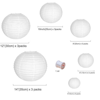 30 Pack White Paper Lantern Wedding and Party Decorations