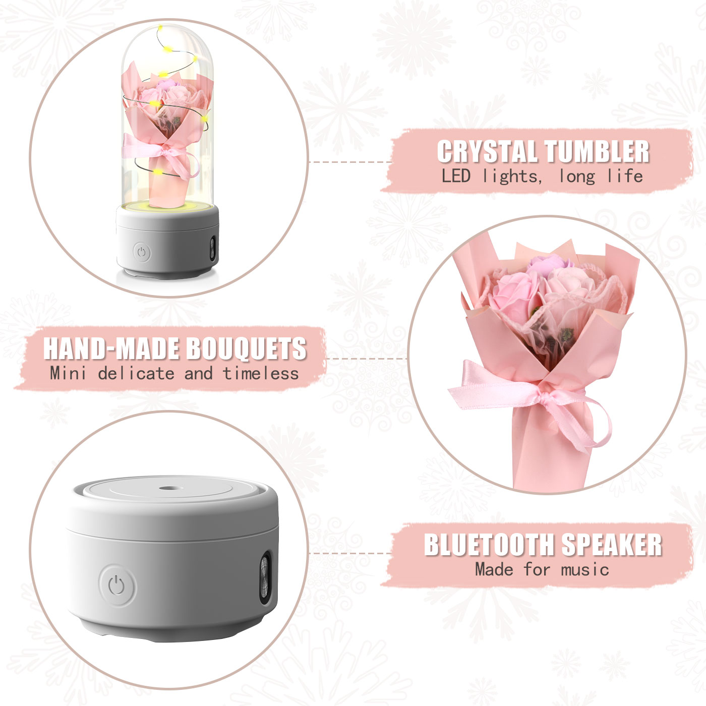 Creative 2 In 1 Bouquet LED Light Bluetooth Speaker Mother's Day Gift Rose Luminous Glass Cover