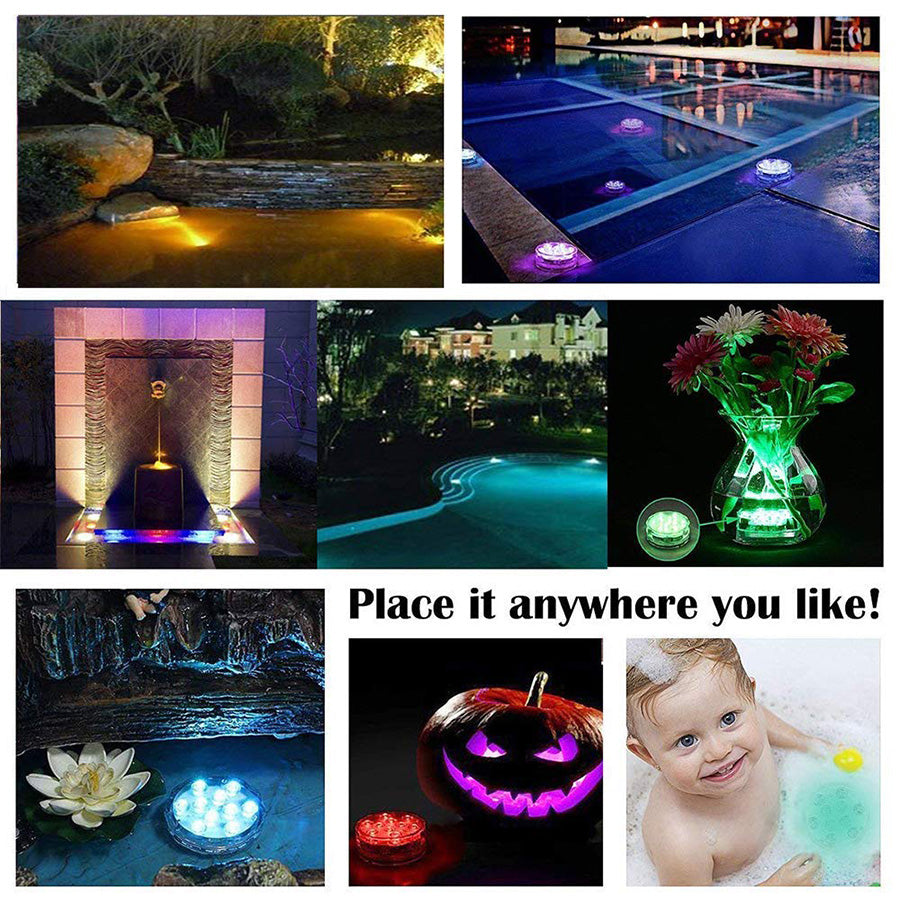 10 LED Submersible Lights Underwater Waterproof Wedding Vase Base Party Decorations