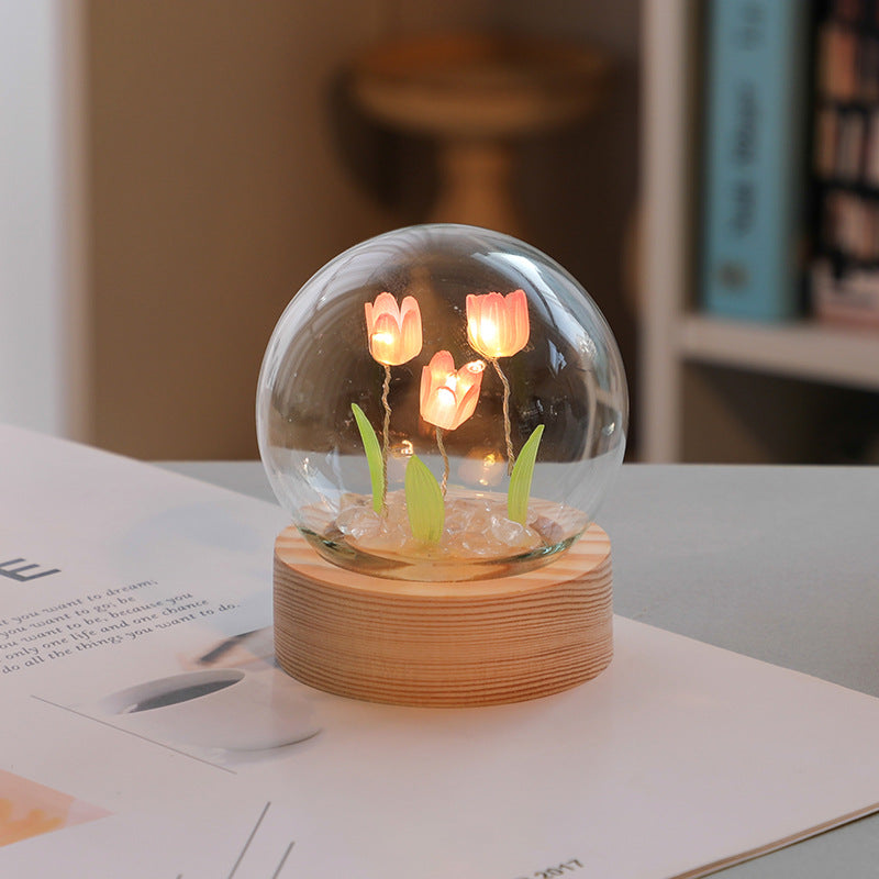 Mother's Day Tulip Flower Night Light Ornament Bedside Lamp LED Decor Birthday Gifts Table Lamp