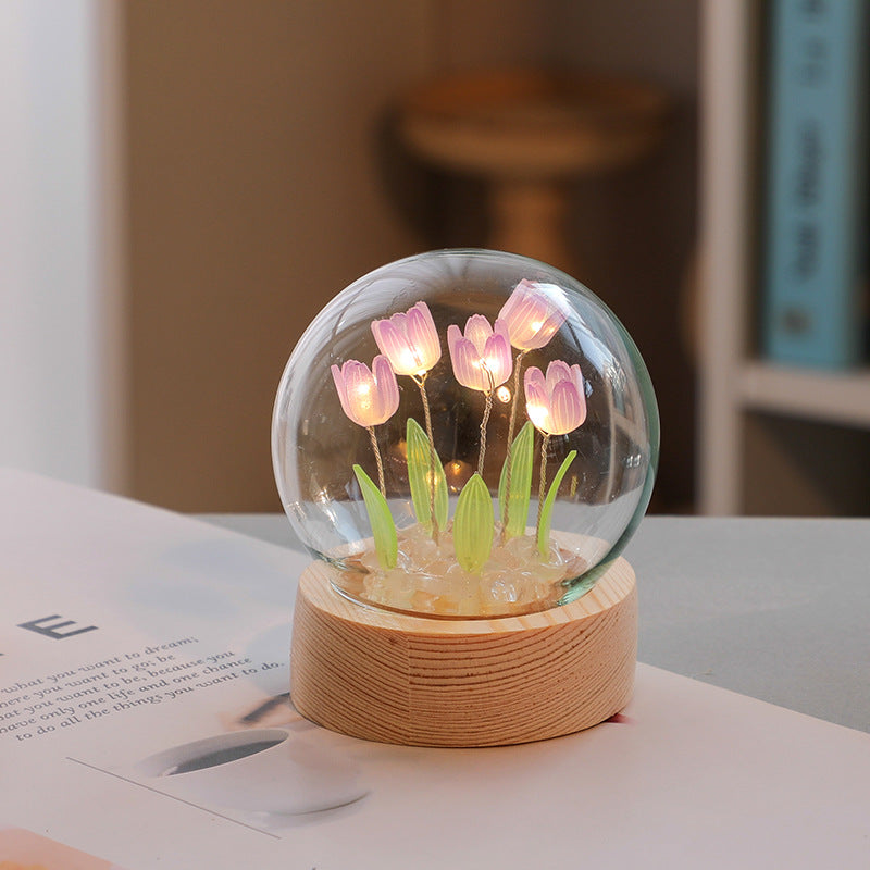 Mother's Day Tulip Flower Night Light Ornament Bedside Lamp LED Decor Birthday Gifts Table Lamp