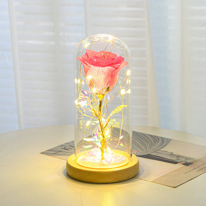 Galaxy Rose Flowers LED Light In Glass Cover Gift Decor