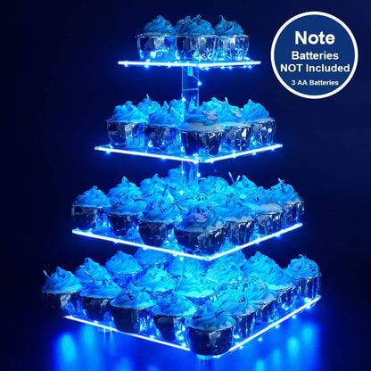 4-layer Thick Square Acrylic Luminous Cake Stand Led Lights Wedding Display