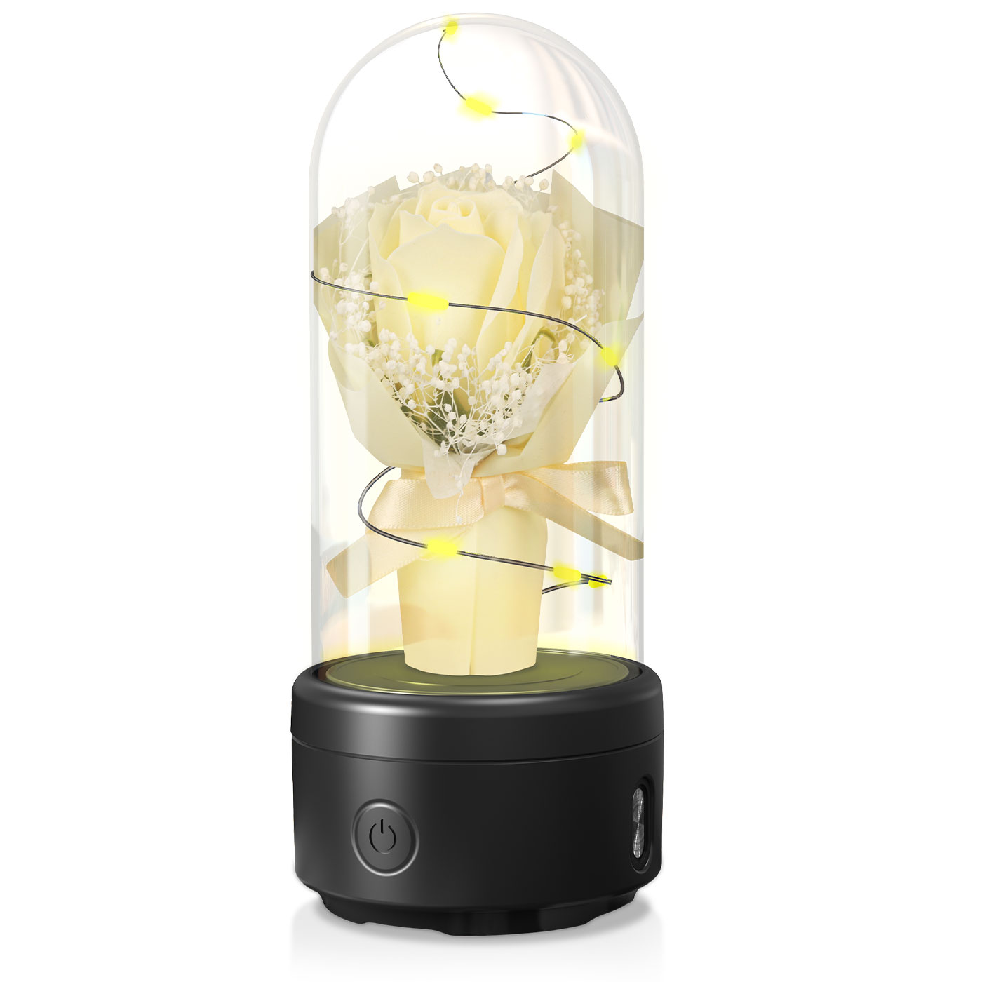 Creative 2 In 1 Bouquet LED Light Bluetooth Speaker Mother's Day Gift Rose Luminous Glass Cover