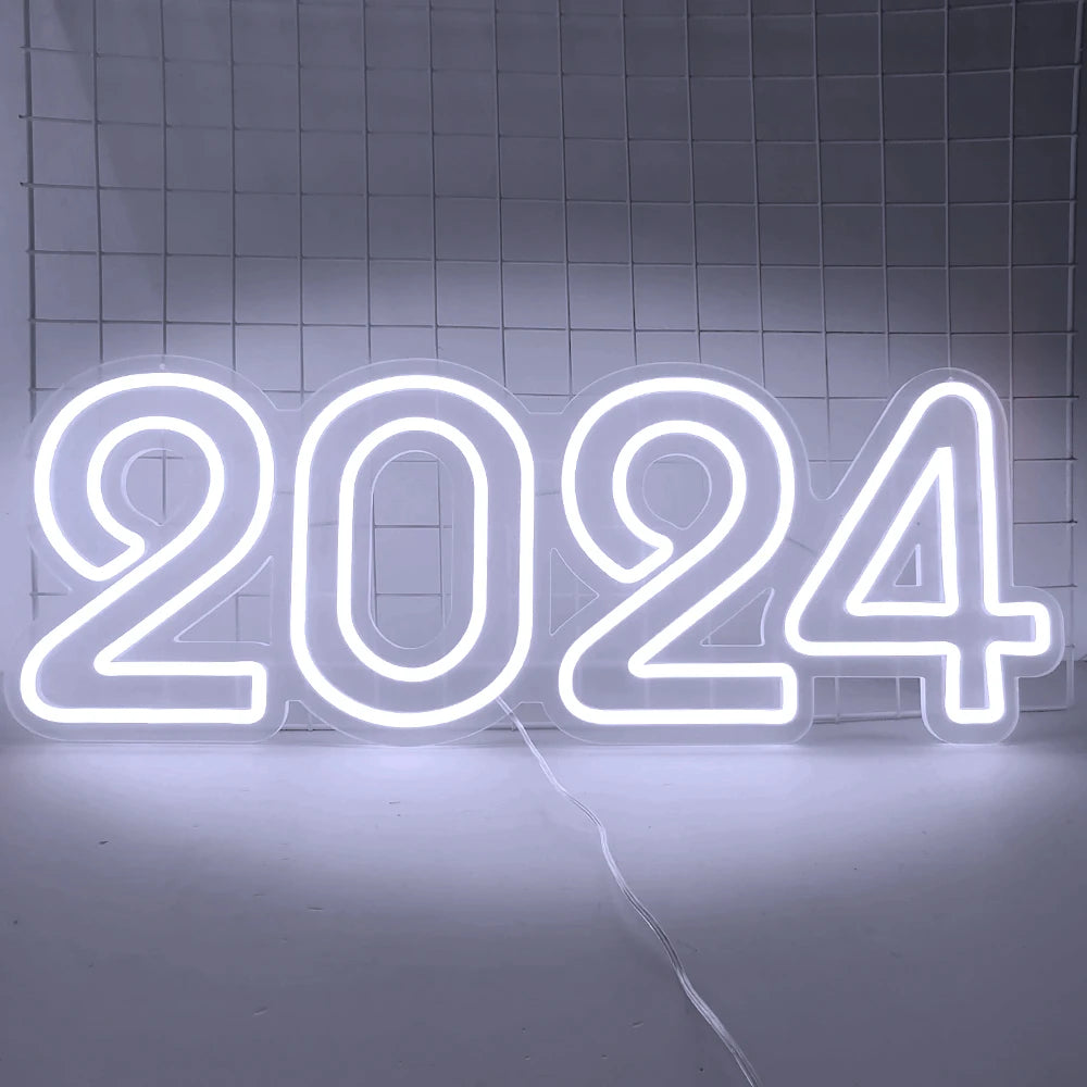 Number 2024 Neon Sign Light 30x11 inch Graduation Party Decoration