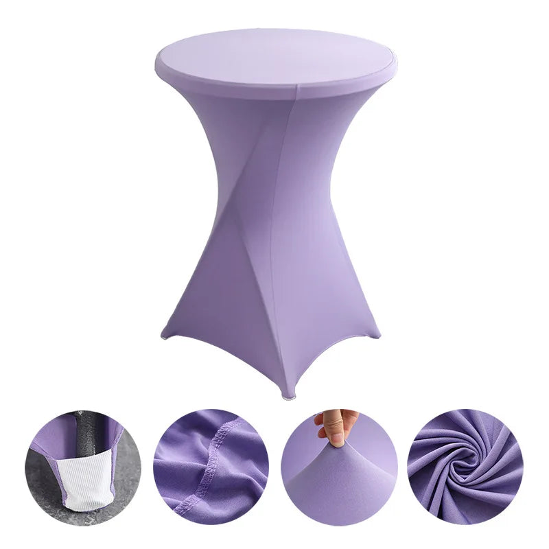 Cocktail Table Cover Solid Color Polyester Round Fitted Tablecloth