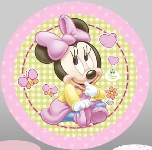 Pink Baby Minnie Circle Backdrop for Baby Shower Girls Birthday Party