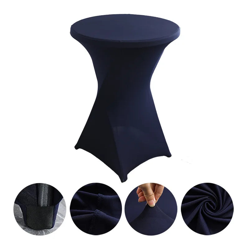 Cocktail Table Cover Solid Color Polyester Round Fitted Tablecloth