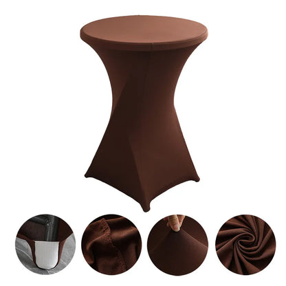 Cocktail Table Cover Solid Color Polyester Round Fitted Tablecloth