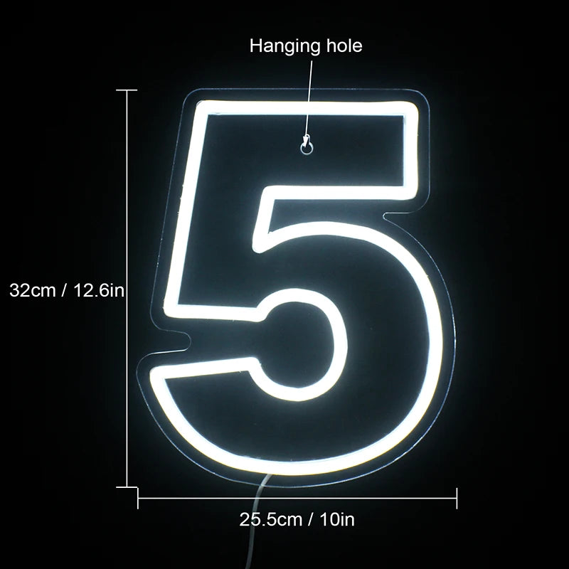 Neon LED Number Signs 0 To 9 USB Powered With Switch