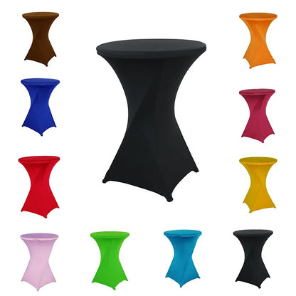 Cocktail Table Cover Solid Color Polyester Round Fitted Tablecloth