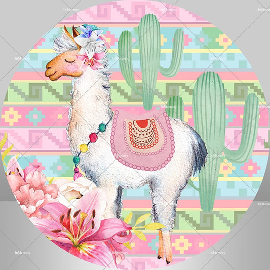 Mexican Fiesta llama Cactus Theme Circle Backdrop