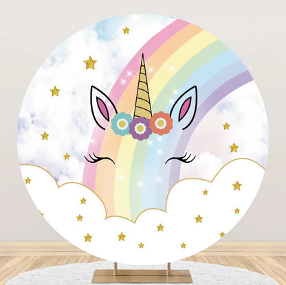 Unicorn Theme Round Backdrop Girl Rainbow Unicorn