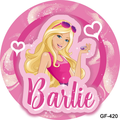 Round Theme Pink Princess Barbie Background Girls Birthday Party