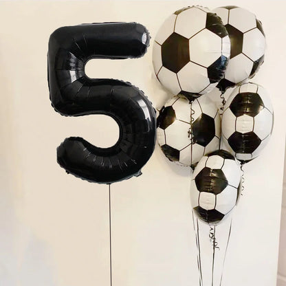 Football Themed Balloon 22inch 4D Soccer Foil Ball 40inch Black Numbers Boys Men Birthday Soccer Champion Party Decor Supplies