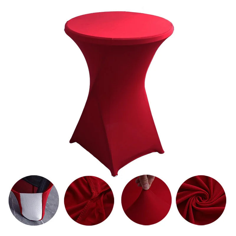 Cocktail Table Cover Solid Color Polyester Round Fitted Tablecloth