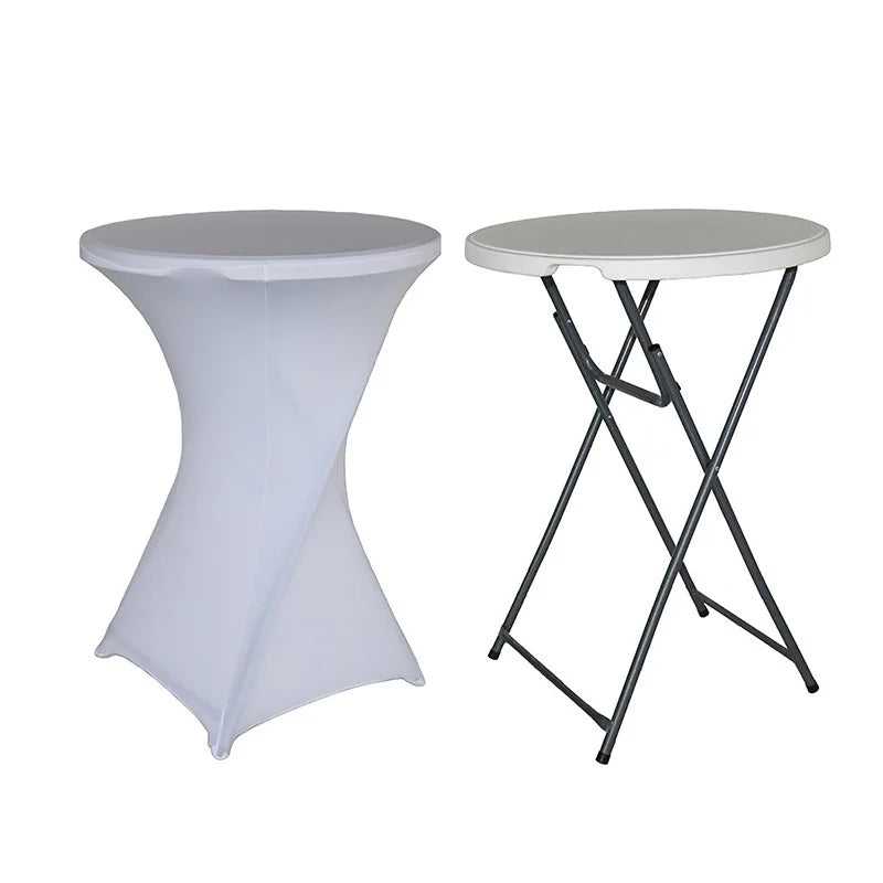 Cocktail Table Cover Solid Color Polyester Round Fitted Tablecloth