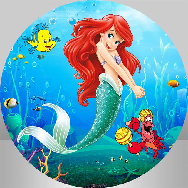 Little Mermaid Princess Ariel Round Backdrop Under The Sea Girls