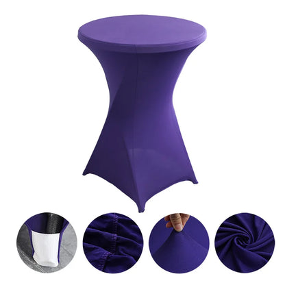 Cocktail Table Cover Solid Color Polyester Round Fitted Tablecloth