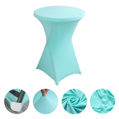 Cocktail Table Cover Solid Color Polyester Round Fitted Tablecloth