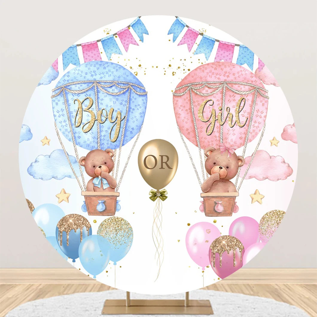 Newborn Gender Reveal Round Backdrop Decor Boy or Girl