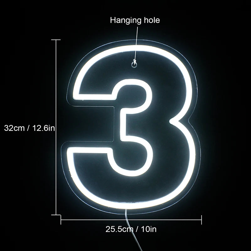 Neon LED Number Signs 0 To 9 USB Powered With Switch