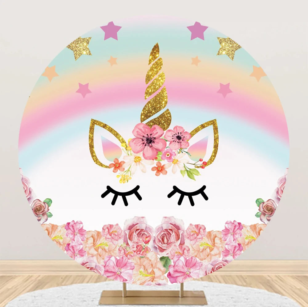 Unicorn Theme Round Backdrop Girl Rainbow Unicorn