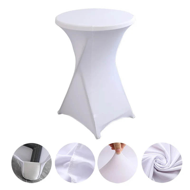 Cocktail Table Cover Solid Color Polyester Round Fitted Tablecloth