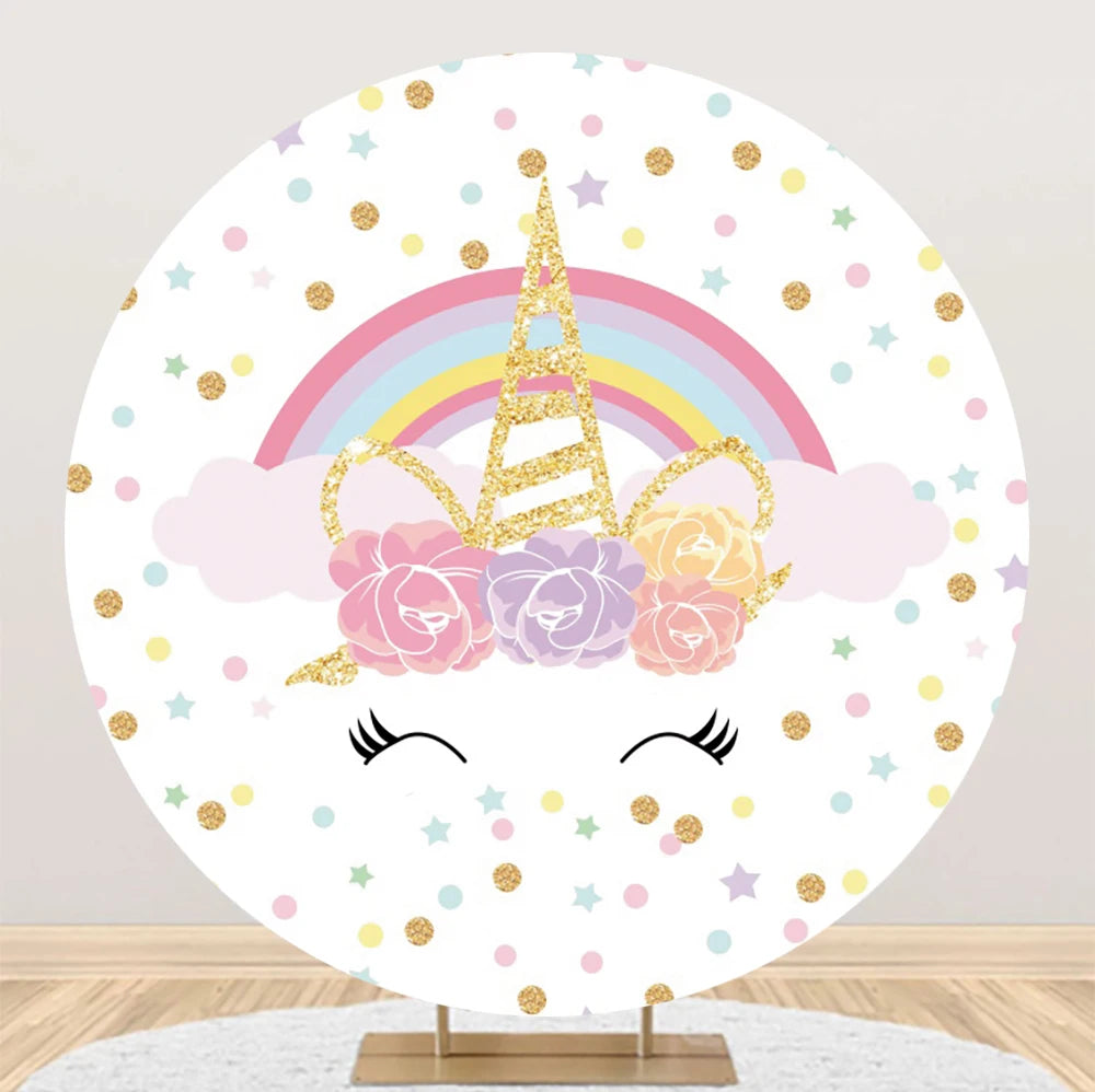 Unicorn Theme Round Backdrop Girl Rainbow Unicorn