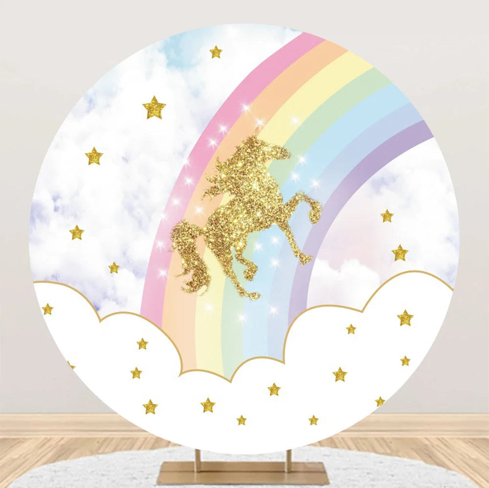 Unicorn Theme Round Backdrop Girl Rainbow Unicorn