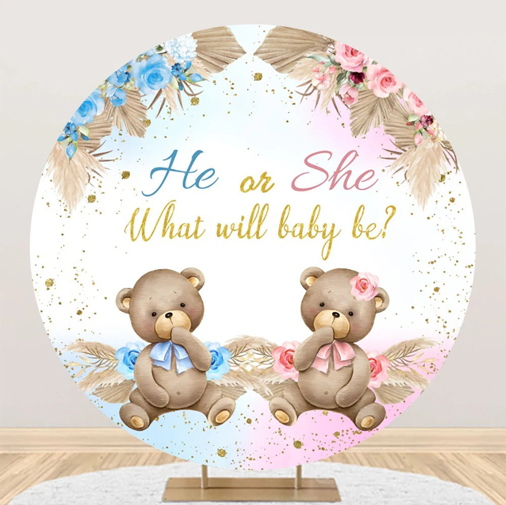 Newborn Gender Reveal Round Backdrop Decor Boy or Girl