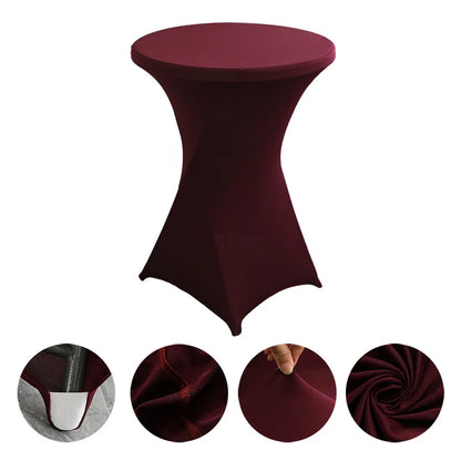 Cocktail Table Cover Solid Color Polyester Round Fitted Tablecloth