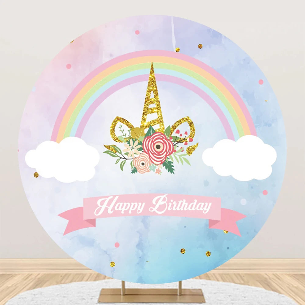 Unicorn Theme Round Backdrop Girl Rainbow Unicorn