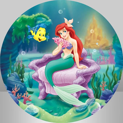 Little Mermaid Princess Ariel Round Backdrop Under The Sea Girls